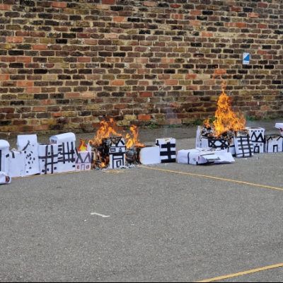Tudor houses burning!